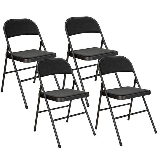 HOMCOM Linen-Look Set of Four Cushioned Folding Chairs - Black