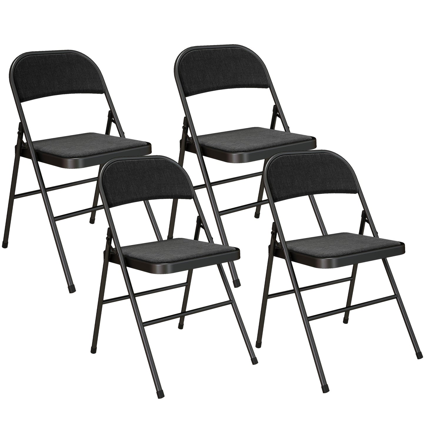 HOMCOM Linen-Look Set of Four Cushioned Folding Chairs - Black