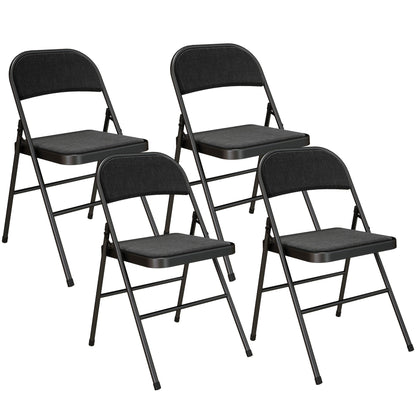 HOMCOM Linen-Look Set of Four Cushioned Folding Chairs - Black