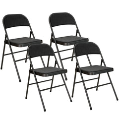 HOMCOM Linen-Look Set of Four Cushioned Folding Chairs - Black