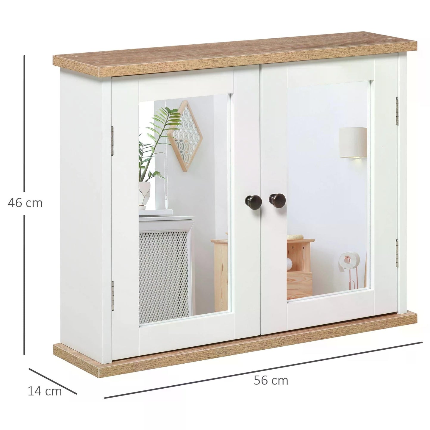 kleankin Bathroom Mirror Cabinet Wall Mounted Storage Cupboard with Double Door and Adjustable Shelf, White