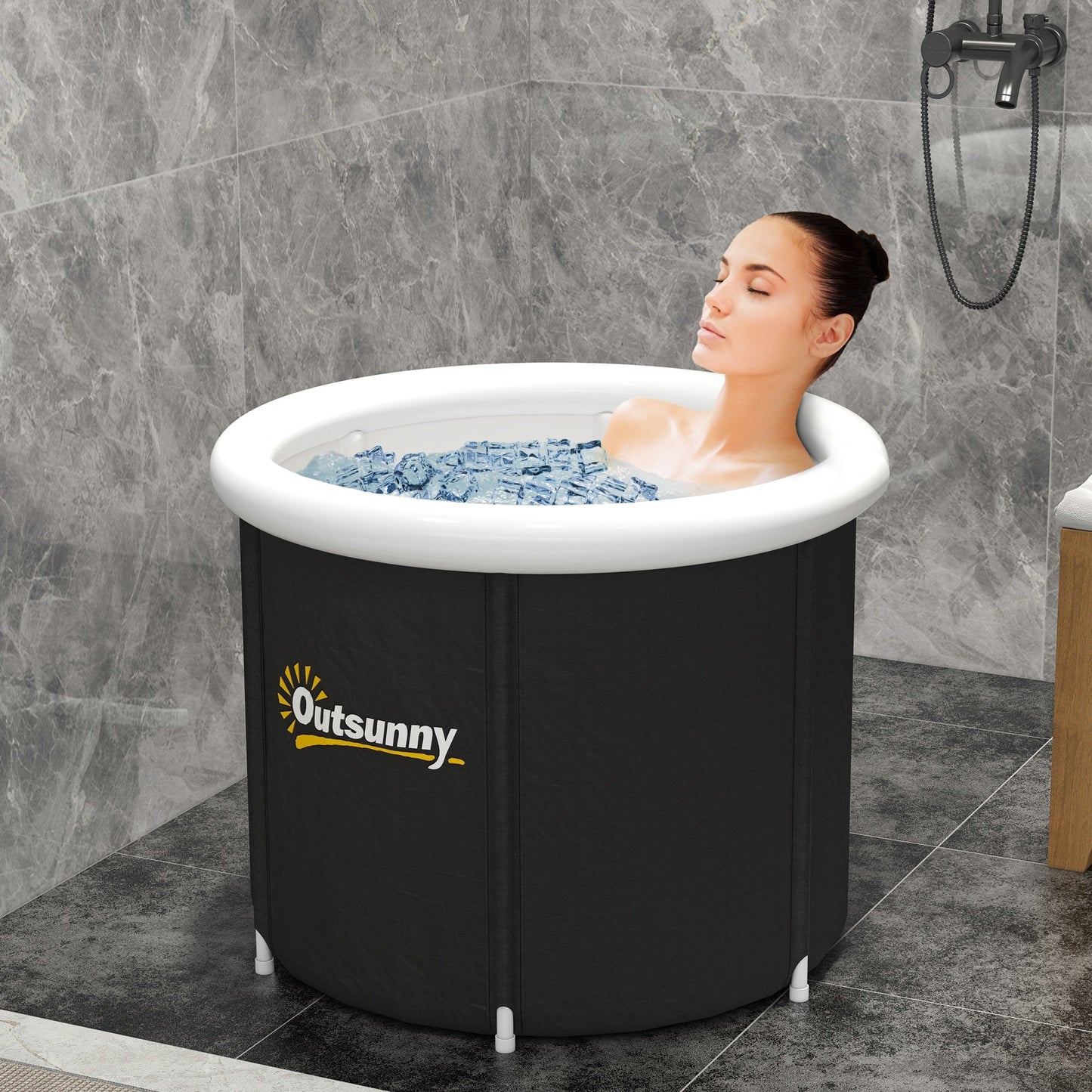 Outsunny Cold Plunge Tub, Portable Ice Bath Cold Water Therapy Tub w/ Thermo Lid, for Athletes, Polar Recovery - Black