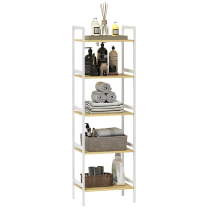 HOMCOM Five-Tier Bamboo Adjustable Shelf Storage Unit