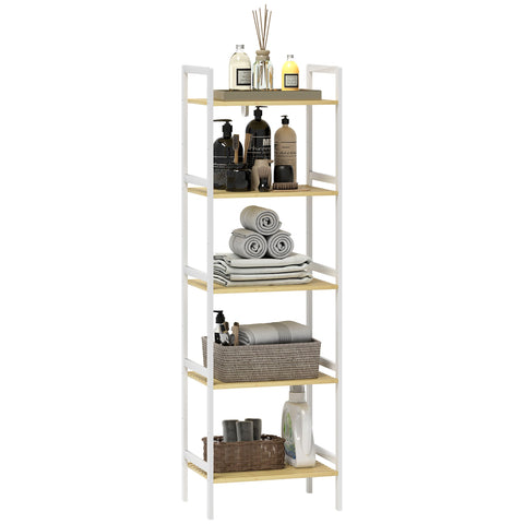 HOMCOM Five-Tier Bamboo Adjustable Shelf Storage Unit