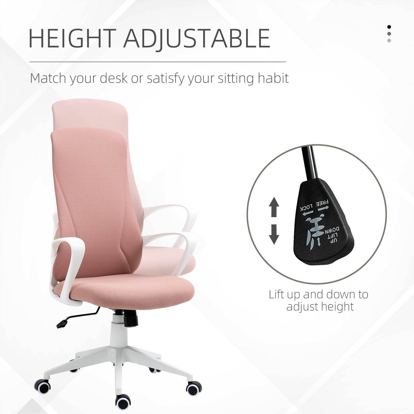 Vinsetto High-Back Office Chair, Elastic Desk Chair with Armrests, Tilt Function, Adjustable Seat Height, Pink