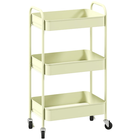 HOMCOM Three-Tier Steel Storage Trolley - Green