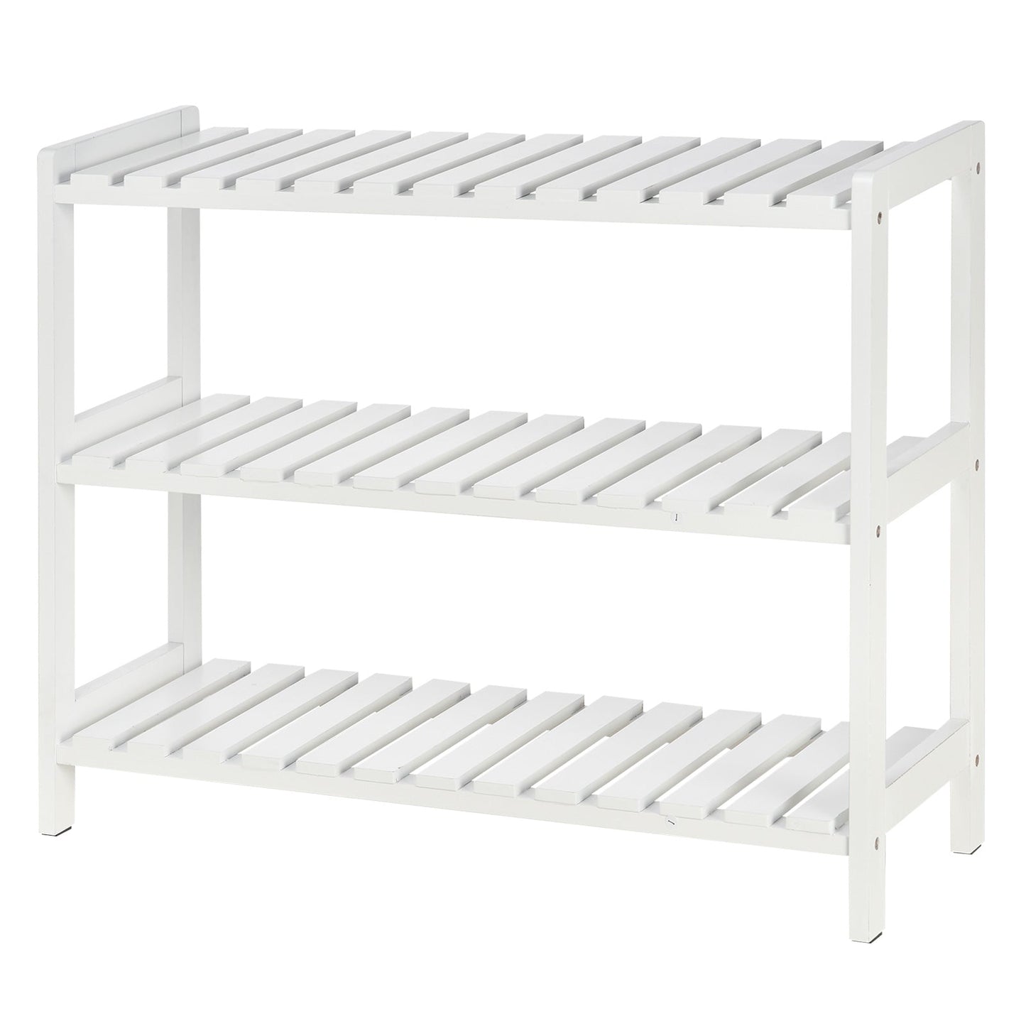 HOMCOM 3-Tier Shoe Rack Wood Frame Slatted Shelves Spacious Open Hygienic Storage Home Hallway Furniture Family Guests 70L x 26W x 57.5H cm - White