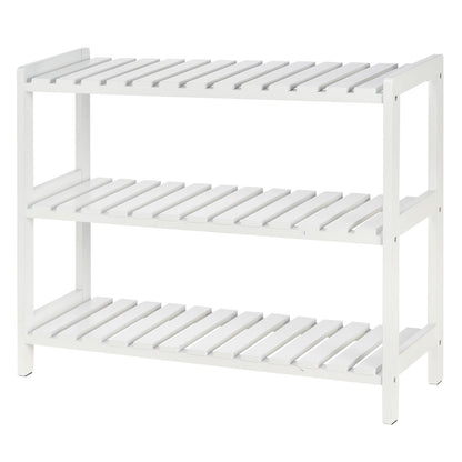 HOMCOM 3-Tier Shoe Rack Wood Frame Slatted Shelves Spacious Open Hygienic Storage Home Hallway Furniture Family Guests 70L x 26W x 57.5H cm - White