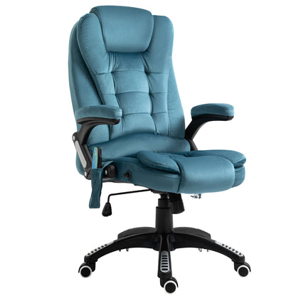 Vinsetto Massage Recliner Chair Heated Office Chair with Six Massage Points Velvet-Feel Fabric 360 Swivel Wheels Blue
