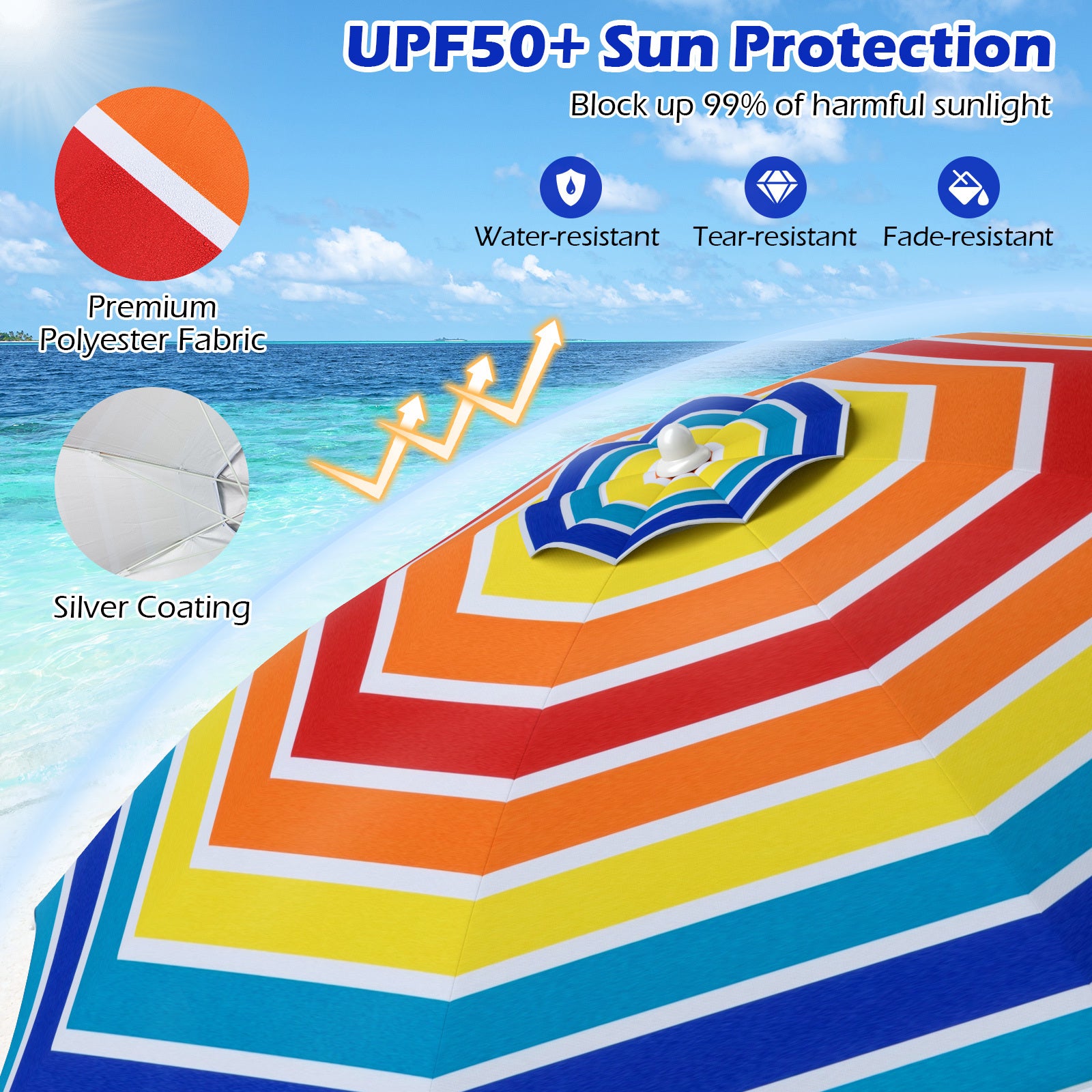 UPF50+ Sun Protection Portable Outdoor Sunshade Parasol-Colourful