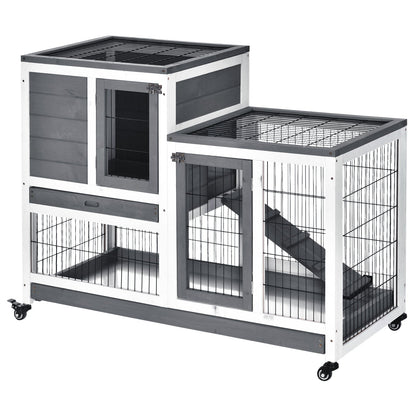 PawHut Small Animals 2-TierFir Wood Guinea Pigs Hutches Indoor Hutch Grey