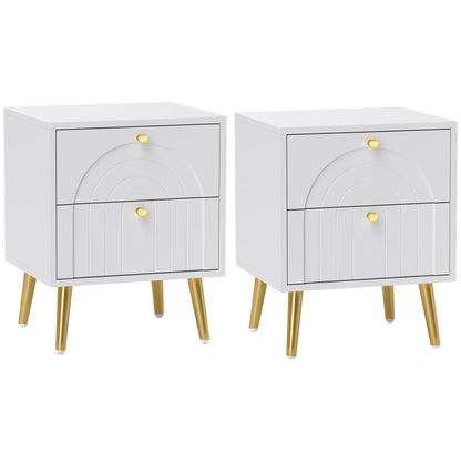 HOMCOM 2-Drawer Bedside Table Set of 2 - White