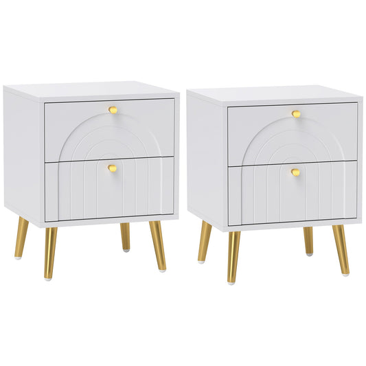 HOMCOM 2-Drawer Bedside Table Set of 2 - White