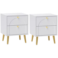 HOMCOM 2-Drawer Bedside Table Set of 2 - White