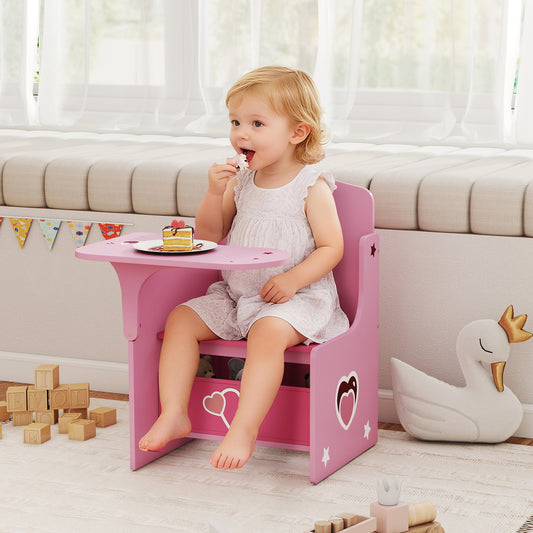 AIYAPLAY Kids Table and Chair Set, Children Desk and Chair with Storage Bins for Playing, Reading, Painting, for Ages 3-5, Pink