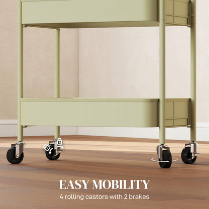 HOMCOM Three-Tier Steel Storage Trolley - Green