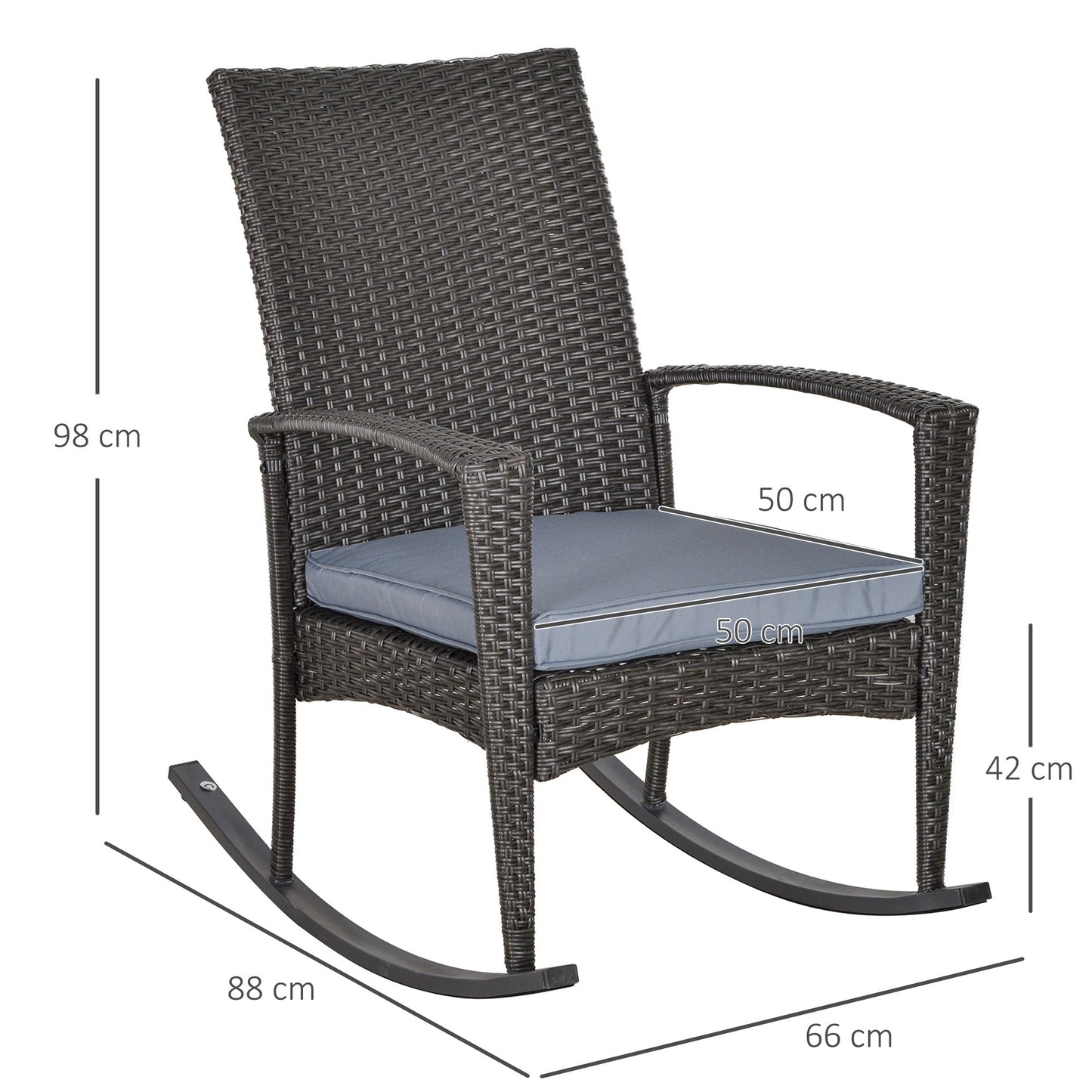 Outsunny Outdoor PE Rattan Rocking Chair, Garden Rocking Chair Set with Armrest and Cushion, Grey