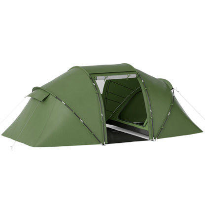 Outsunny 4-6 Man Camping Tent with Living Area and 2 Bedrooms, Hiking Sun Shelter, UV Protection Tunnel Tent, Dark Green