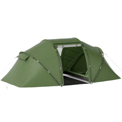 Outsunny 4-6 Man Camping Tent with Living Area and 2 Bedrooms, Hiking Sun Shelter, UV Protection Tunnel Tent, Dark Green