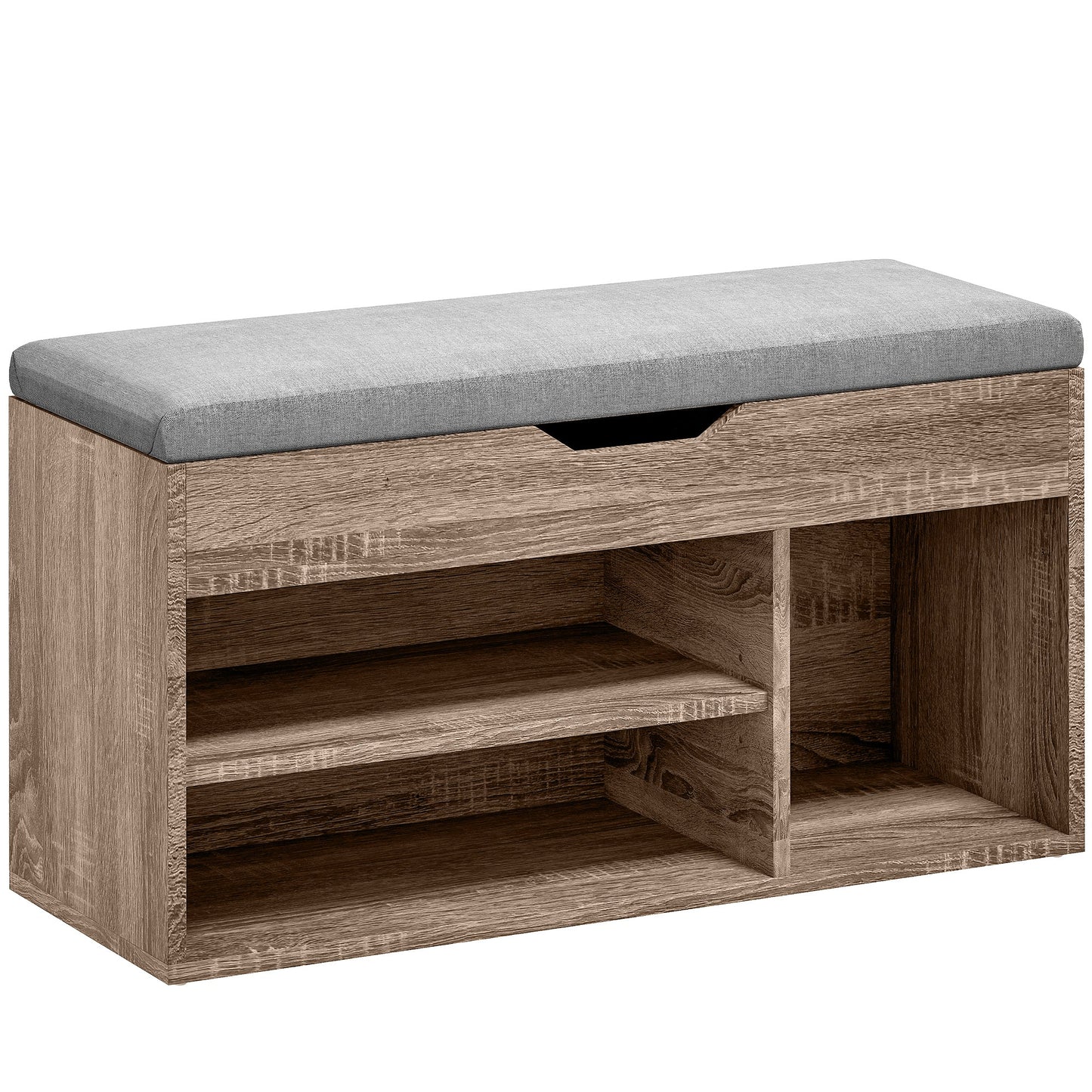 HOMCOM Shoes Cabinet Bench Hidden Storage Padded Seat Organiser Footwear Rack Hallway Grey Wood Grain