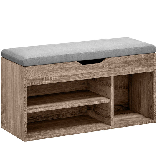 HOMCOM Shoes Cabinet Bench Hidden Storage Padded Seat Organiser Footwear Rack Hallway Grey Wood Grain
