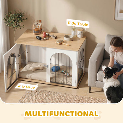 PawHut Dog Crate Furniture, Indoor Dog Cage with Double Doors for Large Breeds, Pet Kennel End Side Table