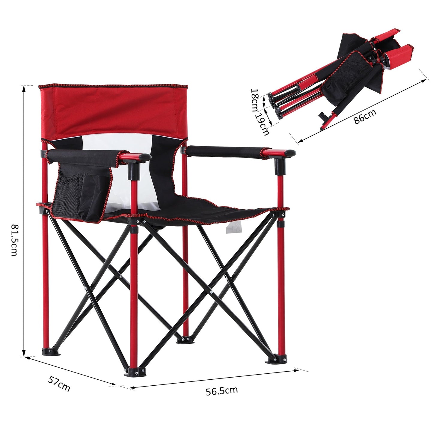 Outsunny Folding Fishing Camping Chair Portable Picnic Armchair Director Seat Oxford Metal Frame with Cup Holder, Phone Pocket - Red