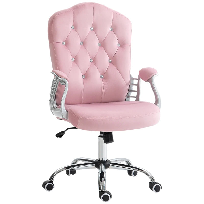 Vinsetto Velvet-Feel Work Chair, with Diamante Back - Pink