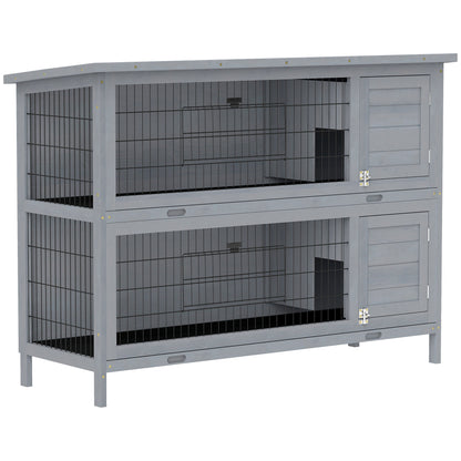 PawHut Rabbit Hutch Outdoor Guinea Pig Hutch Bunny Cage with No-Leak Trays, Divider, 136 x 50 x 93cm, Grey