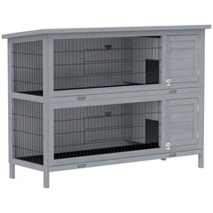 PawHut Rabbit Hutch Outdoor Guinea Pig Hutch Bunny Cage with No-Leak Trays, Divider, 136 x 50 x 93cm, Grey