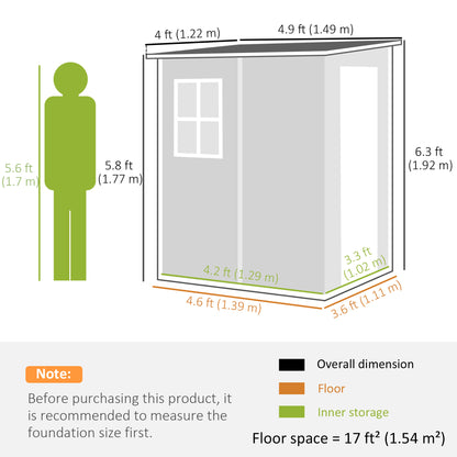 Outsunny 4'x5' Garden Storage Shed, Lean to Shed, Lockable Garden Shed with Window, Vent and Plastic Roof, Black