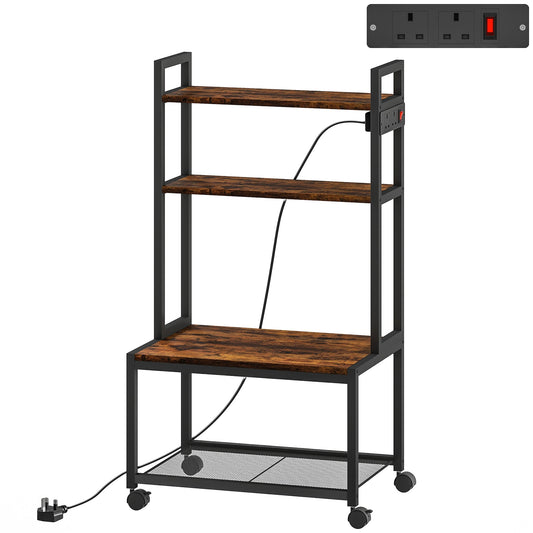 HOMCOM 4-Tier Printer Stand with Power Outlets and Wheels - Rustic Brown