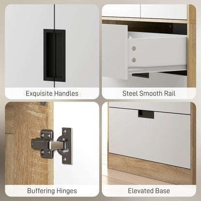 HOMCOM Modern Clothes Storage Cupboard Unit, 3 Drawer 2 Door Wardrobe with Hanging Rod, Oak