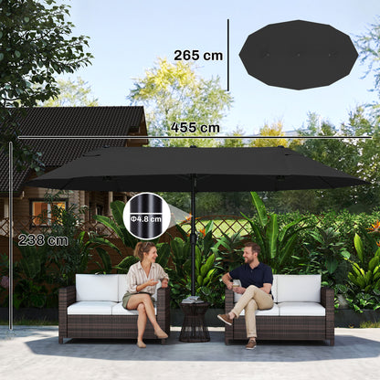 Outsunny 4.6m Double Garden Parasol - Black