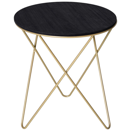 Wooden Metal Round Coffee Table Sofa End Side Bedside Table Modern Style Living Room Decor  - Black Gold Color (Φ43cm)