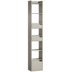 HOMCOM Bookcase Tall Narrow with 5 Tiers and Drawers Freestanding Bookshelf Storage Cabinet for Living Room Grey
