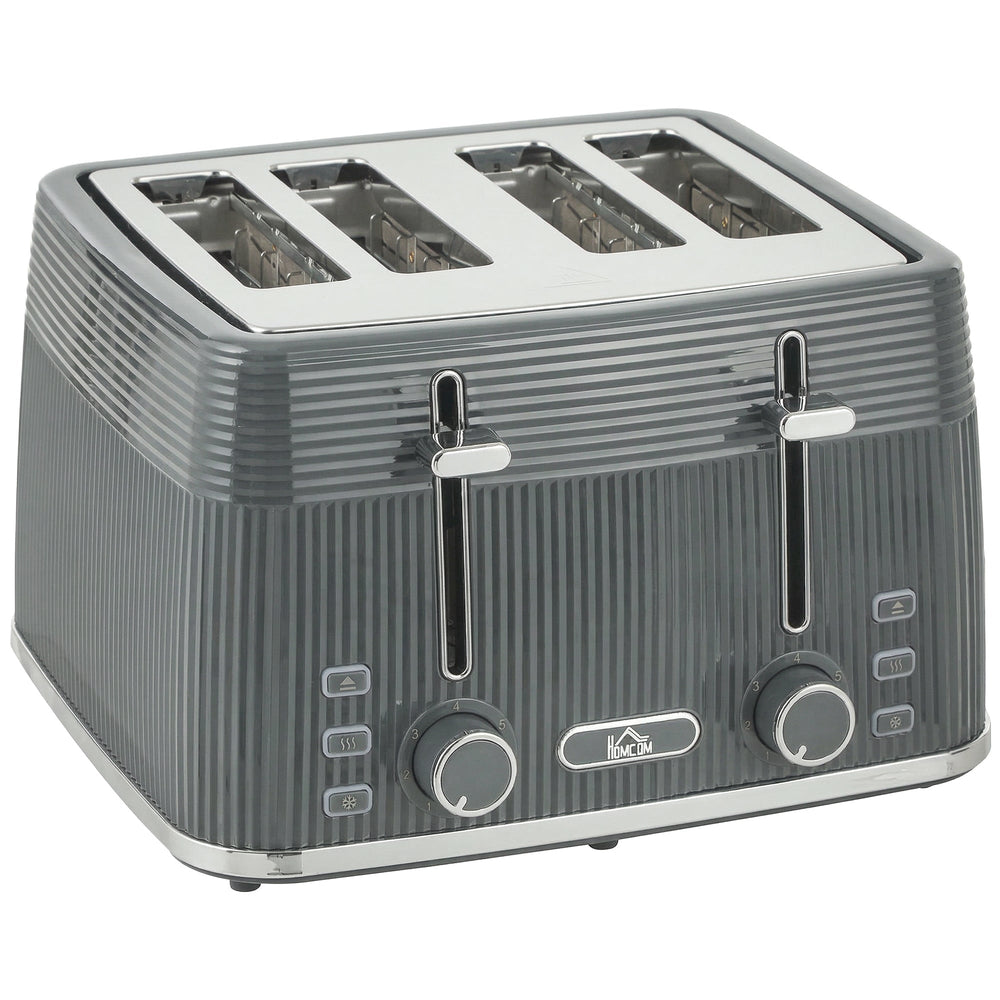 HOMCOM 4 Slice Toaster with 7 Browning Levels, Bread Toaster with Removable Crumb Tray, Grey