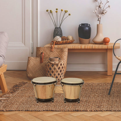 Wooden Bongo Drum Set w/ Sheepskin Drum Head, Percussion Instrument, Φ7.75" & Φ7" Drums, for Kids Adults, w/ Tuning Wrench