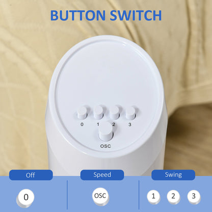 HOMCOM Tower Fan for Bedroom Cooling, 30 Inch Electric 70 Oscillating Fan with 3 Speed Settings, Standing Floor Fan for Home Office Indoor, White