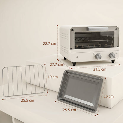 HOMCOM Mini Oven, Small Toaster Oven with Glass Door, Adjustable Temperature and Timer, Accessory Included, 750W, Cream White