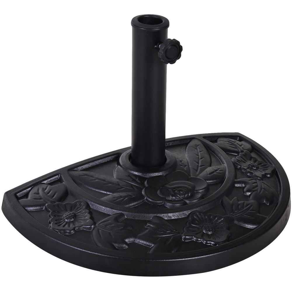 Outsunny 9kg Resin Parasol Base, Half Round Umbrella Stand with Floral Design for Garden, Outdoor, Suitable Umbrella Rod: Î¦3.8cm, Î¦4.8cm, Black