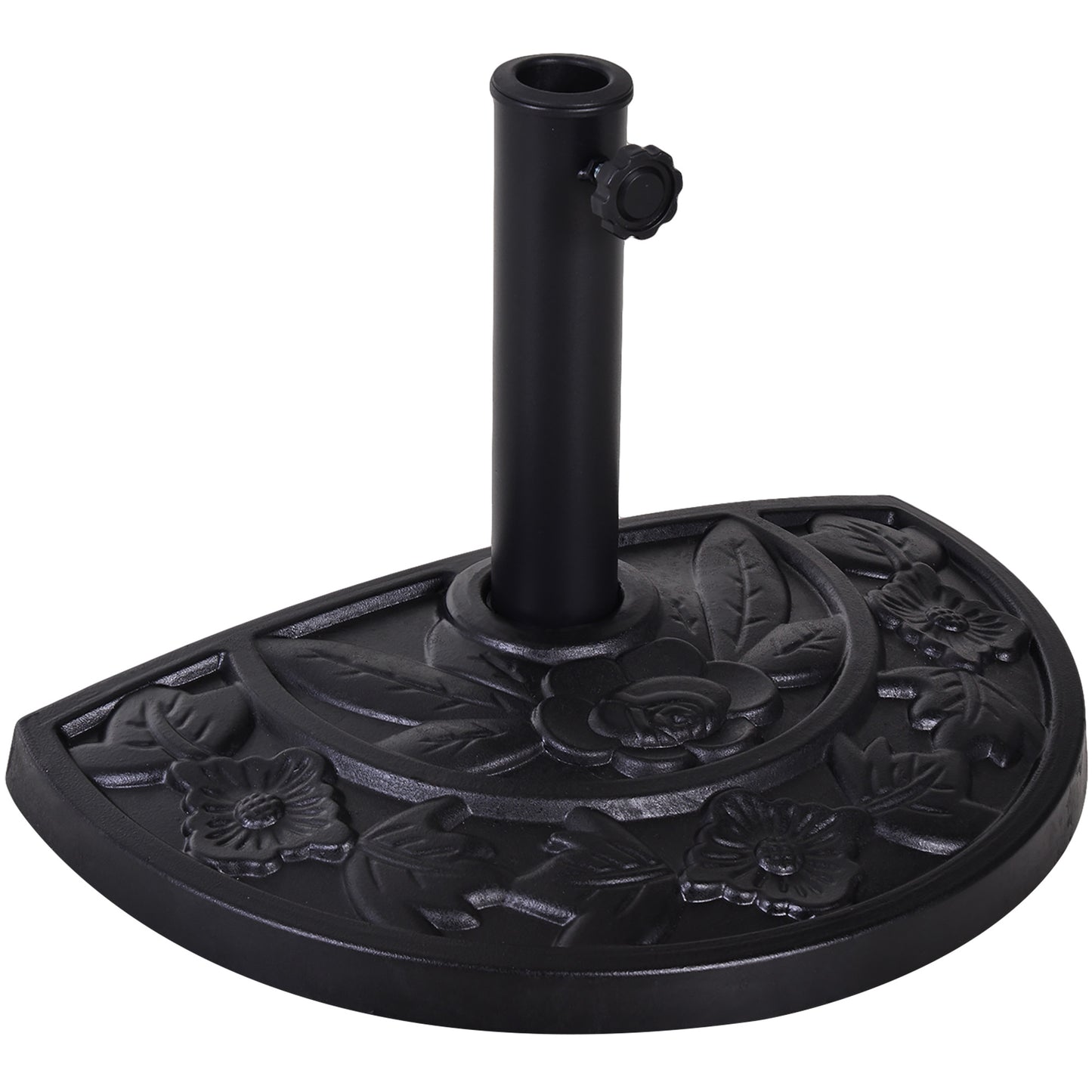 Outsunny 9kg Resin Parasol Base, Half Round Umbrella Stand with Floral Design for Garden, Outdoor, Suitable Umbrella Rod: Î¦3.8cm, Î¦4.8cm, Black