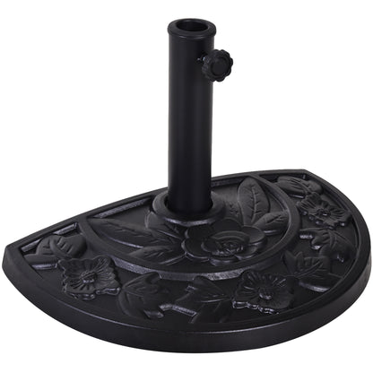 Outsunny 9kg Resin Parasol Base, Half Round Umbrella Stand with Floral Design for Garden, Outdoor, Suitable Umbrella Rod: Î¦3.8cm, Î¦4.8cm, Black
