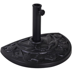 Outsunny 9kg Resin Parasol Base, Half Round Umbrella Stand with Floral Design for Garden, Outdoor, Suitable Umbrella Rod: Î¦3.8cm, Î¦4.8cm, Black