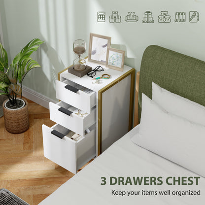 HOMCOM Bedroom Chest of Drawers, Industrial 3-Drawer Dresser, Storage Drawers Unit with Metal Frame for Living Room, White