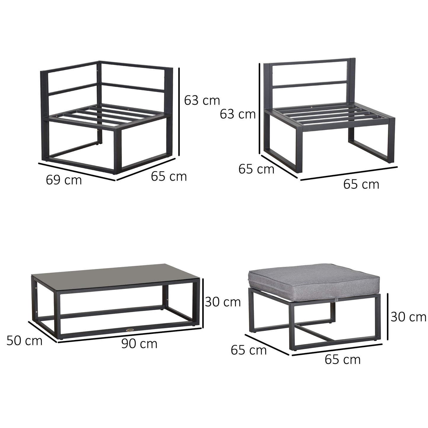 Outsunny 5 Pieces Outdoor Patio Furniture Set, Sofa Couch with Glass Coffee Table, Cushioned Chairs and Aluminum Tube, for Balcony Garden Backyard, Grey