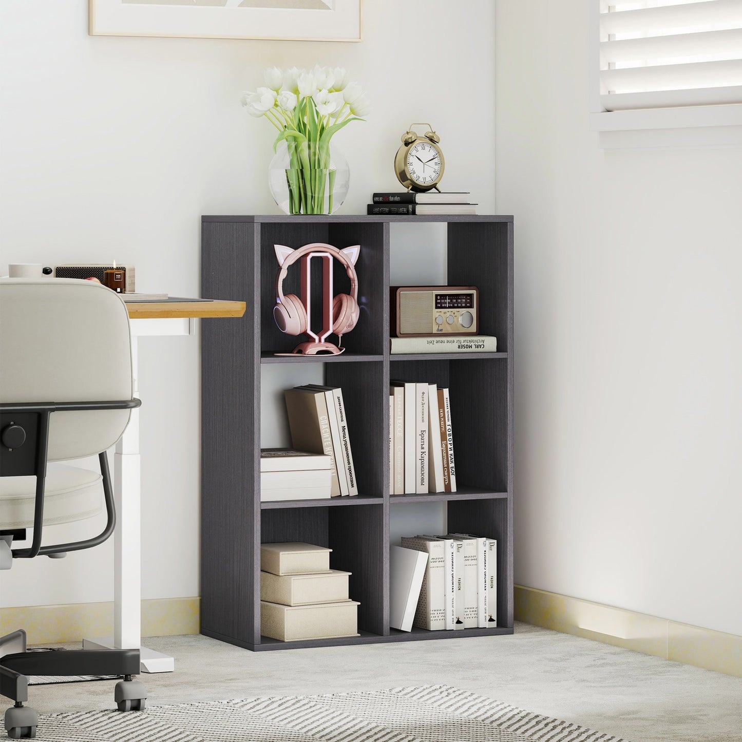 HOMCOM 6-Cube Bookshelf - Grey