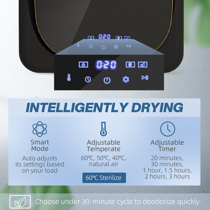 HOMCOM 4kg Vented Tumble Dryer with Deodorize, Smart Mode, 800W Compact Tumble Dryer with Stainless Steel Tub, Front Load, for Flat, Home, RVs, Black