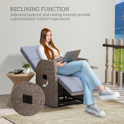 Outsunny 148Â° Reclining Rattan Garden Armchair, with Footrest - Brown/Grey
