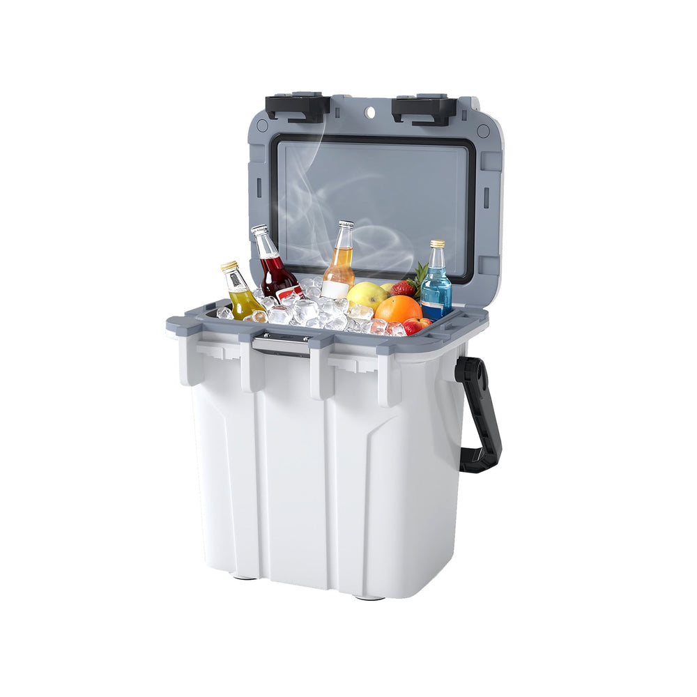 Ultra-Light Injection Molded Cooler 20L Hard Ice Chest with Swing-up Handle and Bottle Opener-White